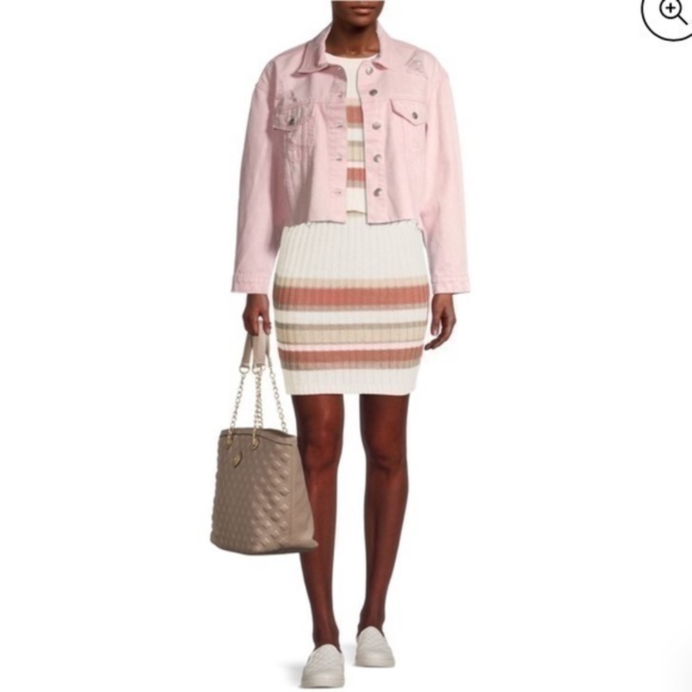 No Boundaries Plus Size Ivory Striped Knit Skirt Set